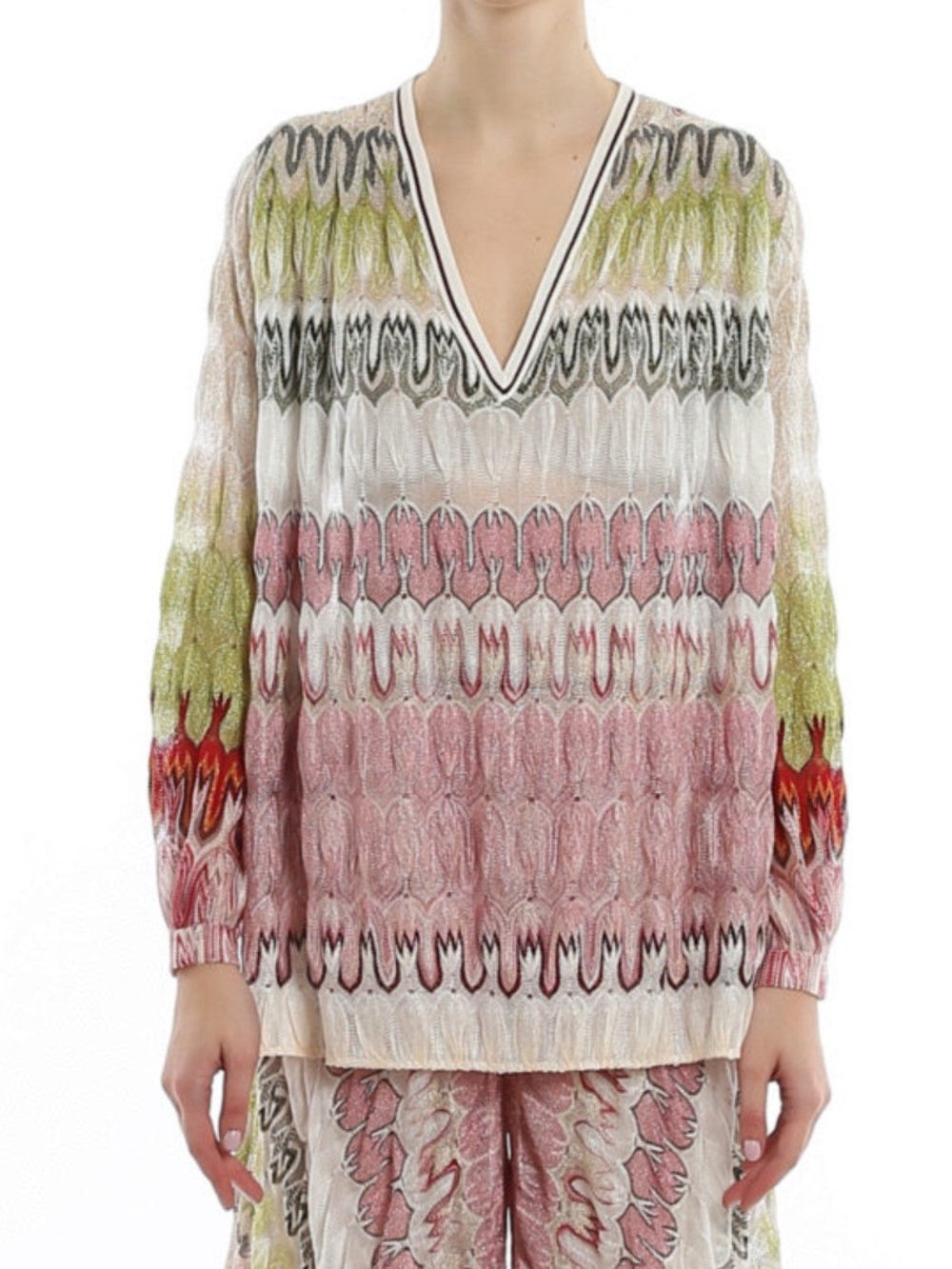 Missoni Multicolor V-Neck Knit Sweater in Pink, Green, Cream IT42 - Picture 4 of 14